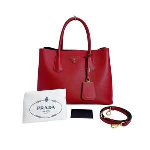 PRADA Red Leather Saffiano Shoulder Bag